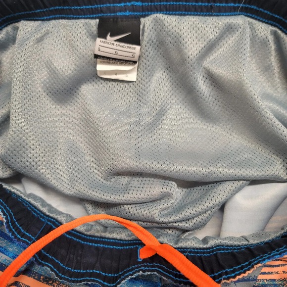 Nike Shorts Mens Large Blue Swim Trunks Lined Striped Geometric Swoosh Logo - Picture 10 of 14